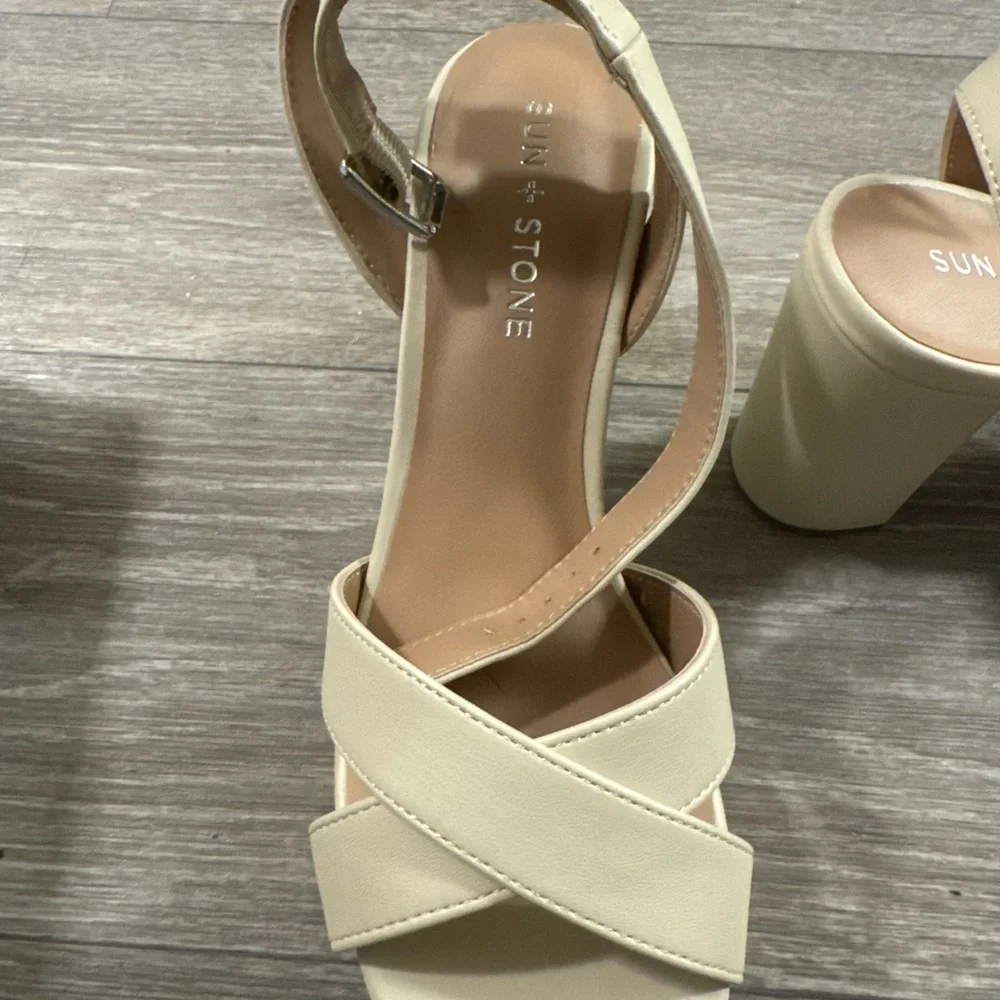 Sun + Stone Lillah Block heel Platform Dressy Sandals in Bone